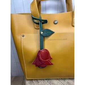 Portland Leather Rose Bag Charm Portland Oregon Purse Charm Roses Flowers RED